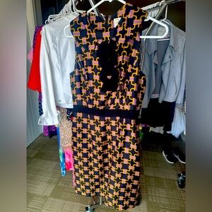 Milly Silk Geometric Print Dress | Size 8 | Bow Front Designer Style